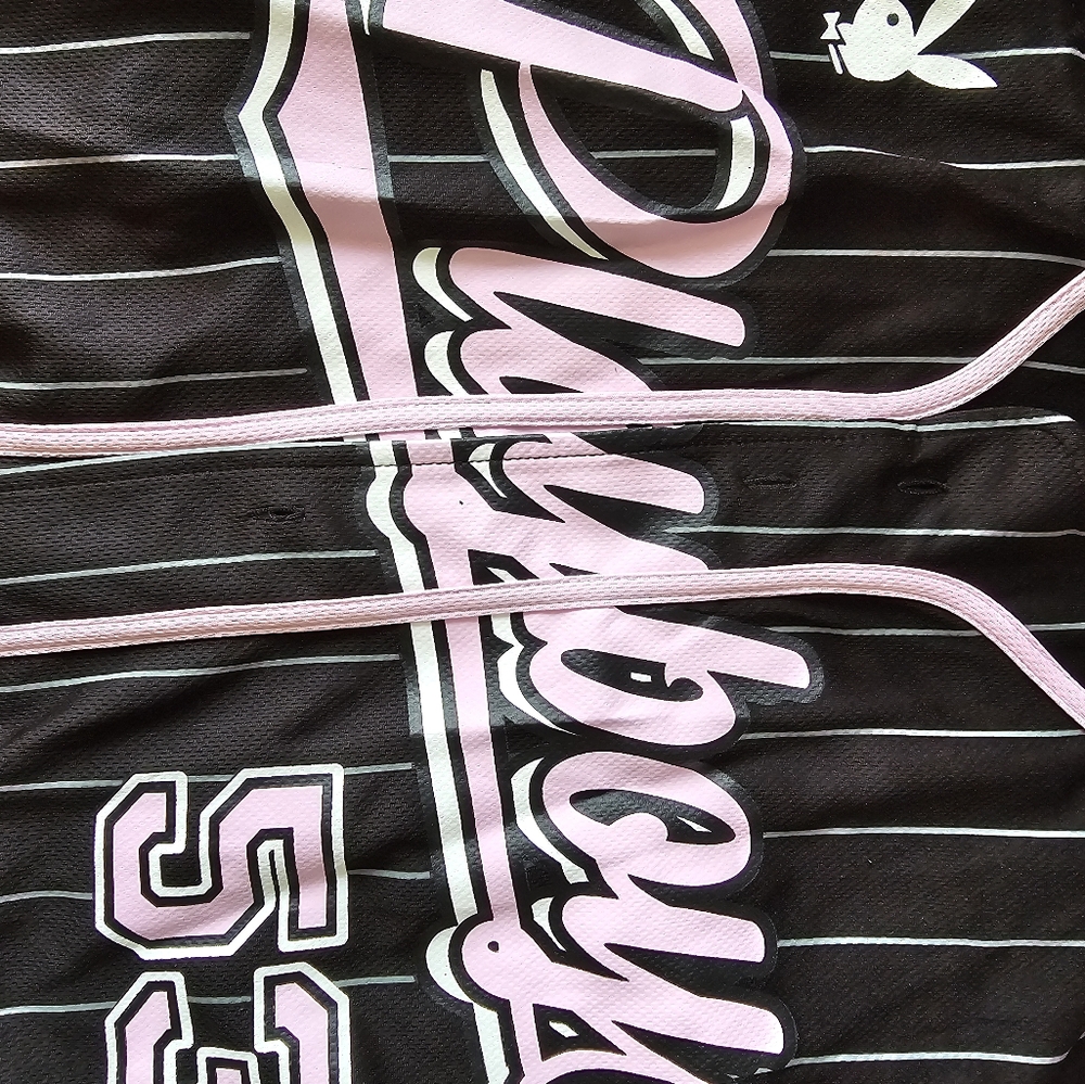 PLAYBOY Black and Pink Pinstripe Baseball Jersey - Picture 5 of 7